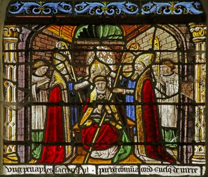 Vetrata raffigurante San Nicola che diventa Vescovo di Myra da French School